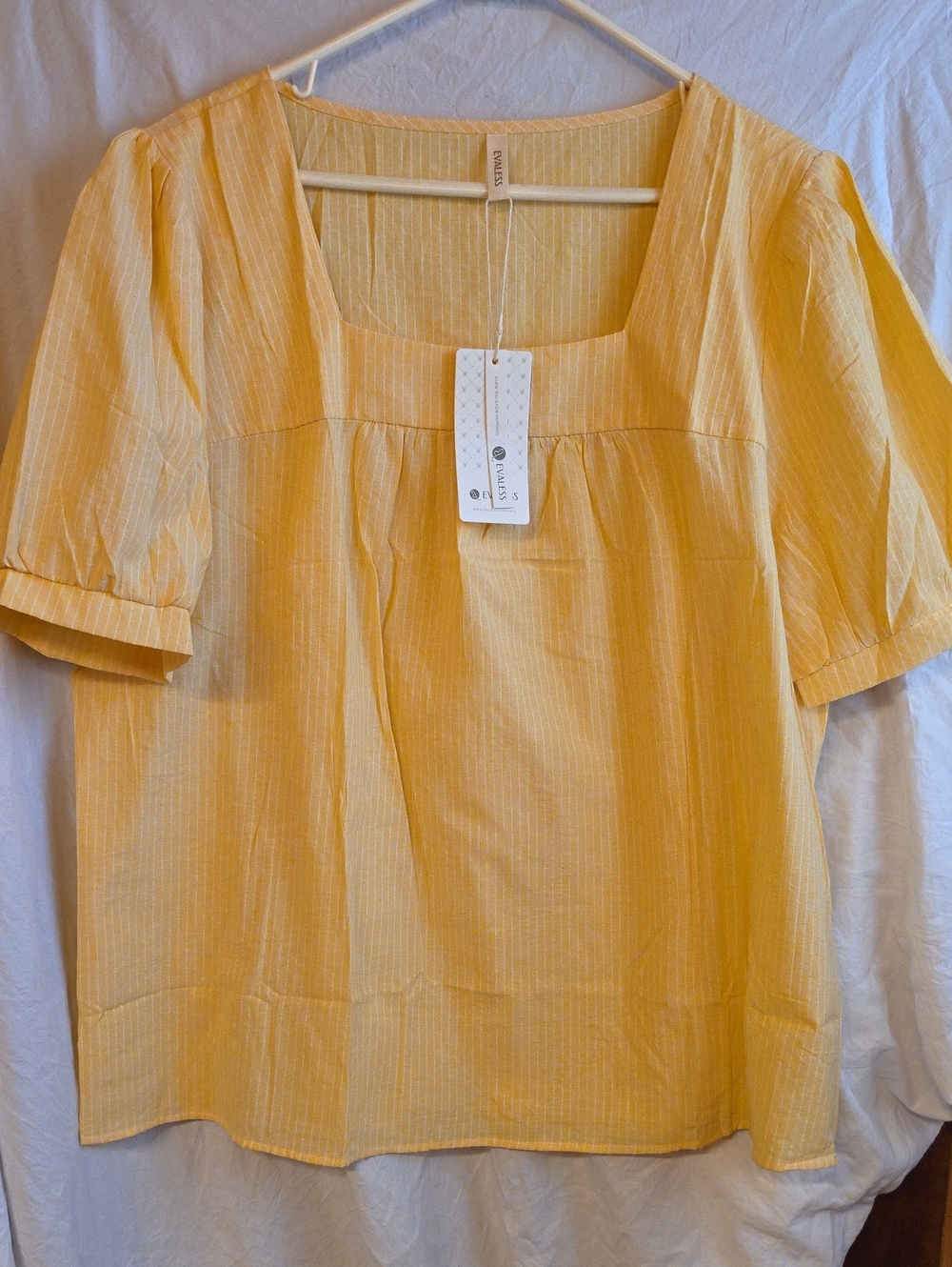 Lightweight Mustard Yellow Square-Neck Puff Sleeve Blouse